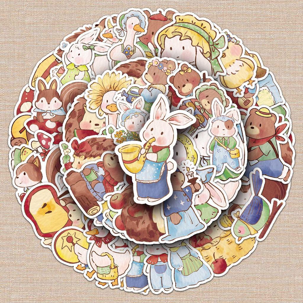 50 Original Forest Style Cartoon Stickers: Cute Hand-Painted Animal Designs for Water Bottles, Planners, and Phone Cases