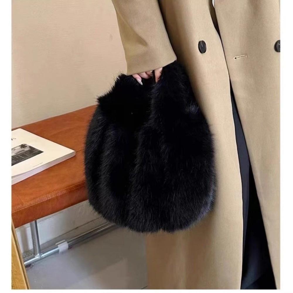 Fashion Lightweight Women'S Handbag Fox Fur Simulation Large Capacity Bucket Bag Soft Solid Color Tote Bag Women