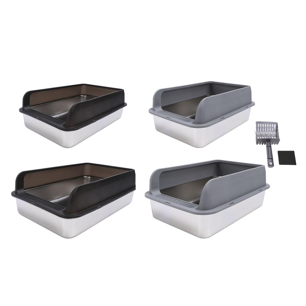 Stainless Steel Litter Box Anti Splashing Odorless Easy To Clean High Sides Semi Enclosed Cat Litter