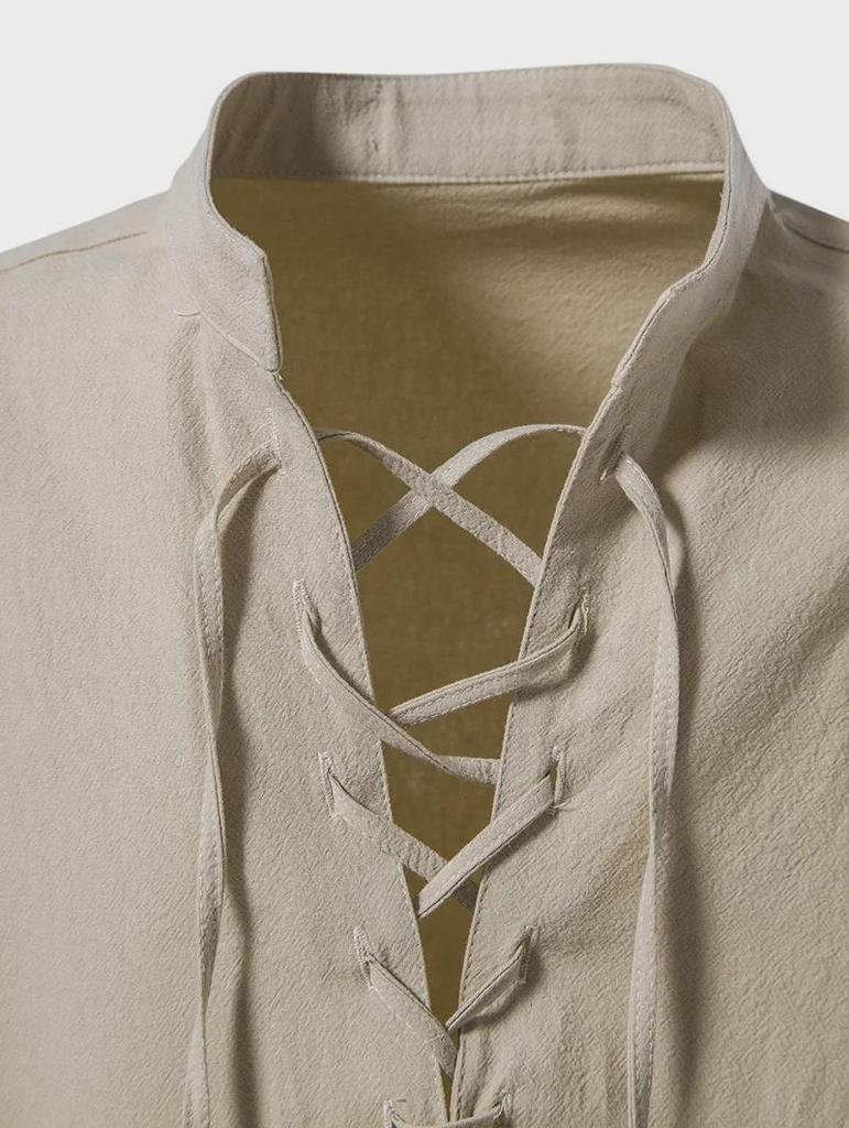 Herren 2024 V-Ausschnitt Langarm Henley Shirt, Einfarbig Baumwolle & Leinen, Lockerer Lässiger Stehkragen