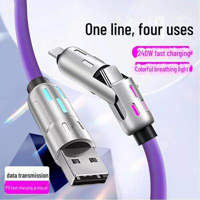 PD60W Schnelllade-4-in-1-Datenkabel aus flüssigem Silikon für Huawei & Apple - Typ-C, Doppelte Schnellladung