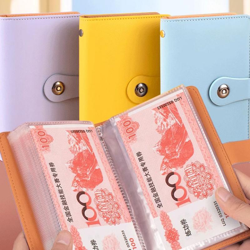 Banknoten-Aufbewahrungsbuch aus PU-Material, Platz für 100 Banknoten, Mit Fotos von Banknoten, Briefmarken, Bankkarten-Aufbewahrungsbuch