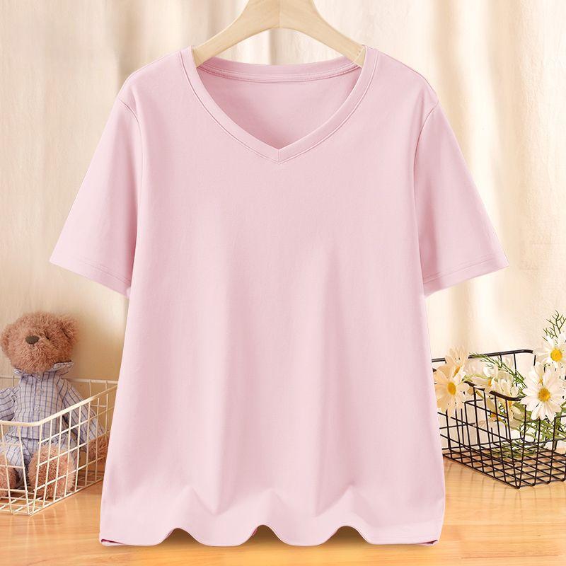 

Свободная летняя однотонная футболка с коротким рукавом и V-образным вырезом, женская антибактериальная дышащая футболка с коротким рукавом XXL розовый