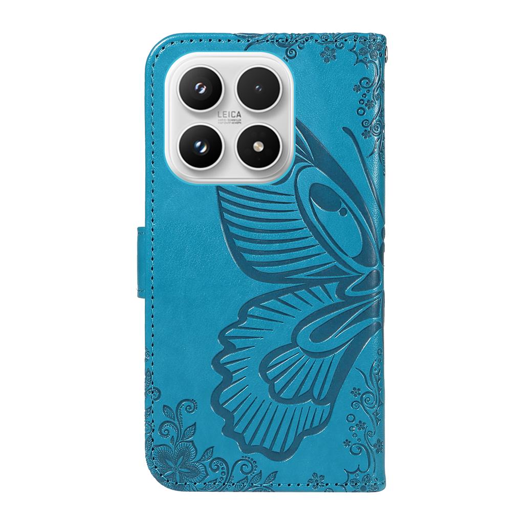 For Xiaomi 17 Case Butterfly Pattern PU Leather Folio Flip Phone Cover -  Blue