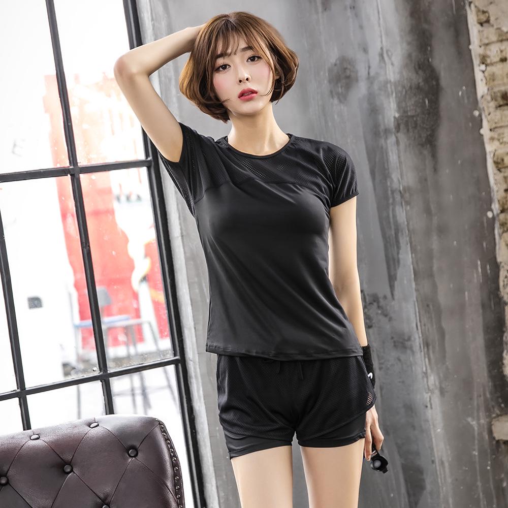 Women's Quick-Dry Yoga Set: Hollow Out Top with Short Sleeves and Tight Pants - 3-Piece Summer Fitness Outfit