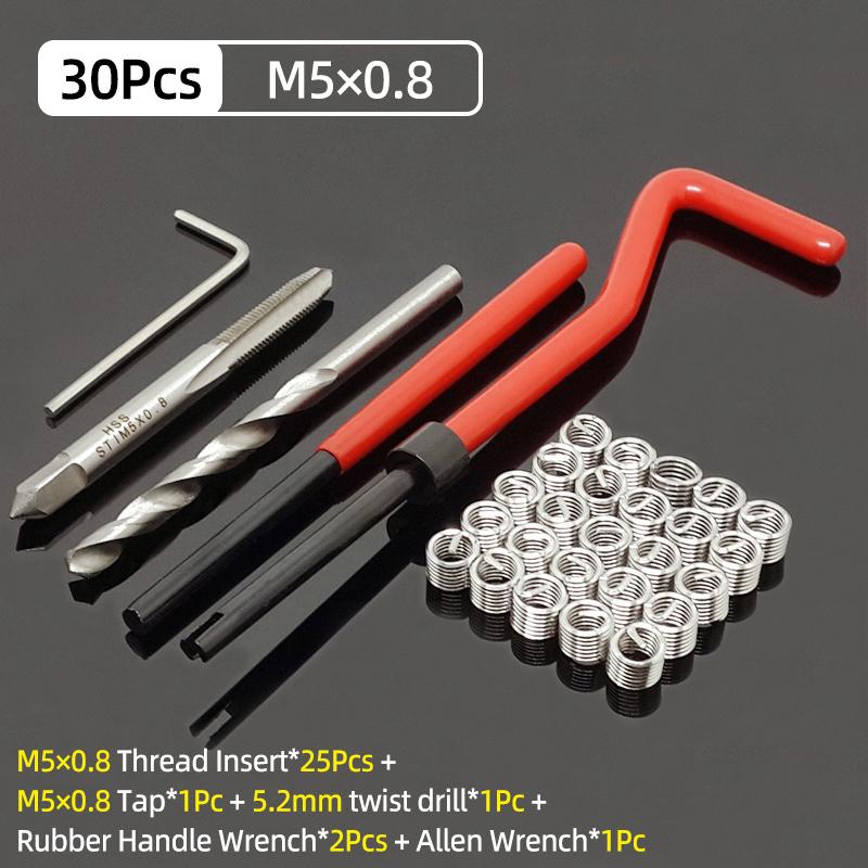 Kit de herramientas de reparación de hilos, 15/20/30 Uds., M5/6/8 para restaurar hilos dañados, llave inglesa, broca helicoidal, herramientas de reparación de automóviles, palanca