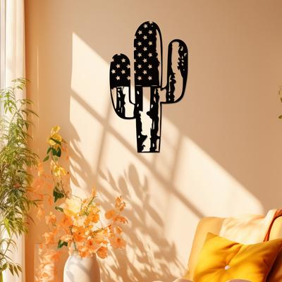 1 Stück 40 cm Metallkaktus Wandskulptur, Rustikale Innen-Außenkunst für Balkon Garten Wohnzimmer Schlafzimmer Büro Veranda
