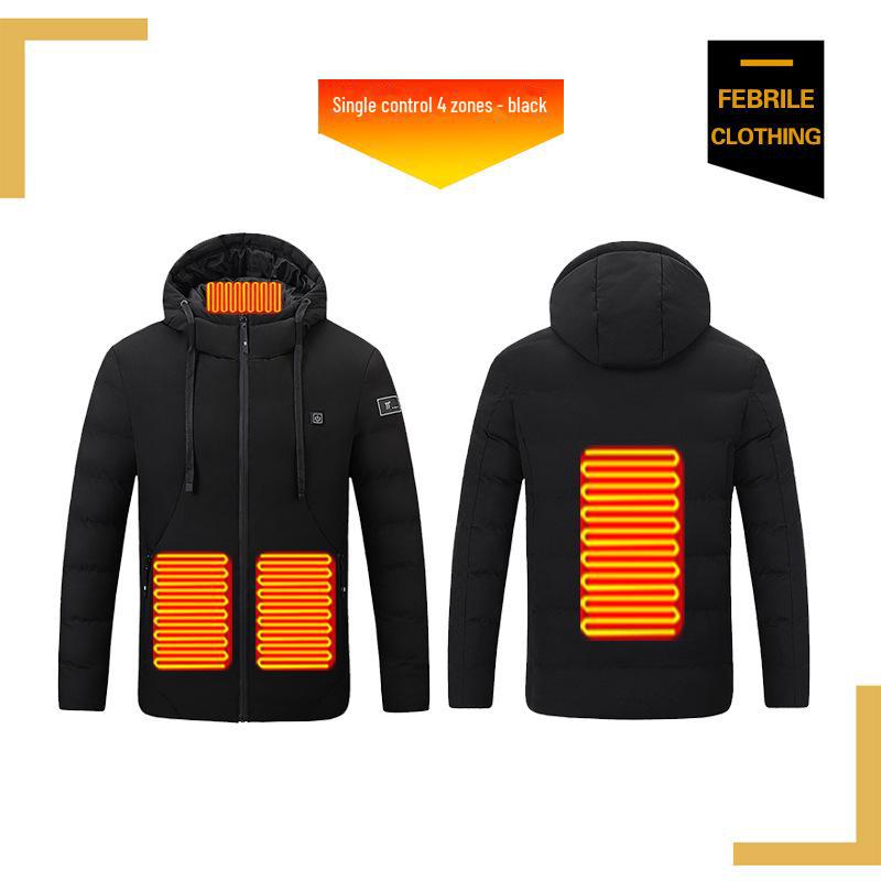 

Розумна куртка з підігрівом для літніх пар: З капюшоном, з постійною температурою, електричне опалення бавовна. 6688 single control 4 zones; XL чорний