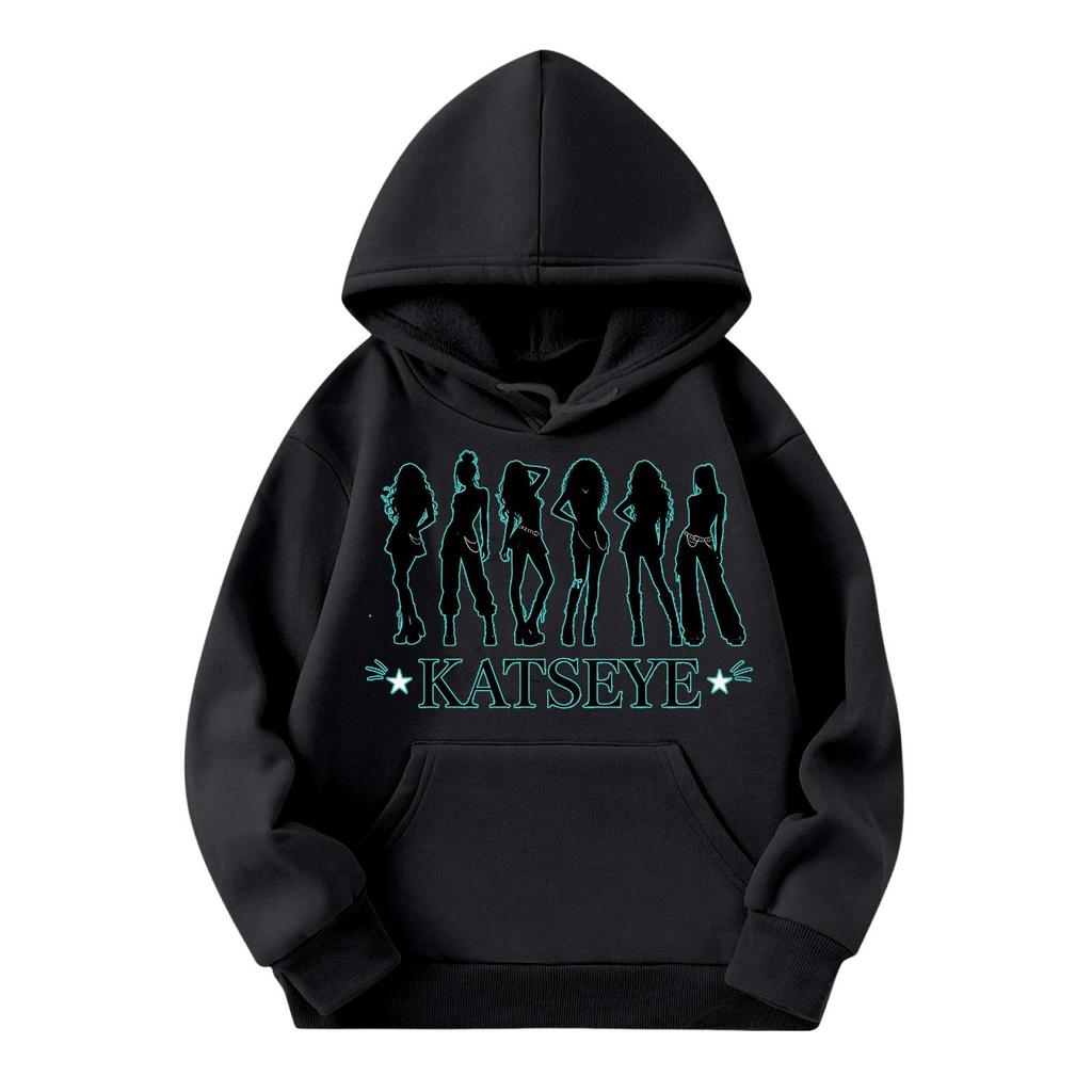 Girls' Fashion Long-Sleeve Hooded Sweatshirt with Print and Pockets