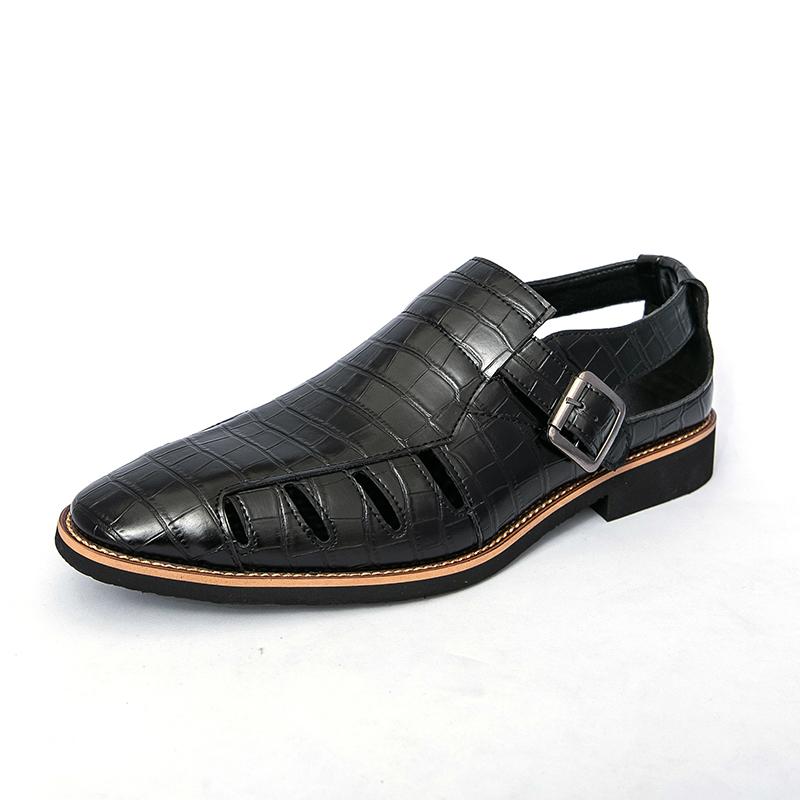 Fashion Fashion Crocodile Skin Pattern Design Luxury High-quality Men Loafers Comfort Bright Pointed Surface Hollow Breathable Sandals