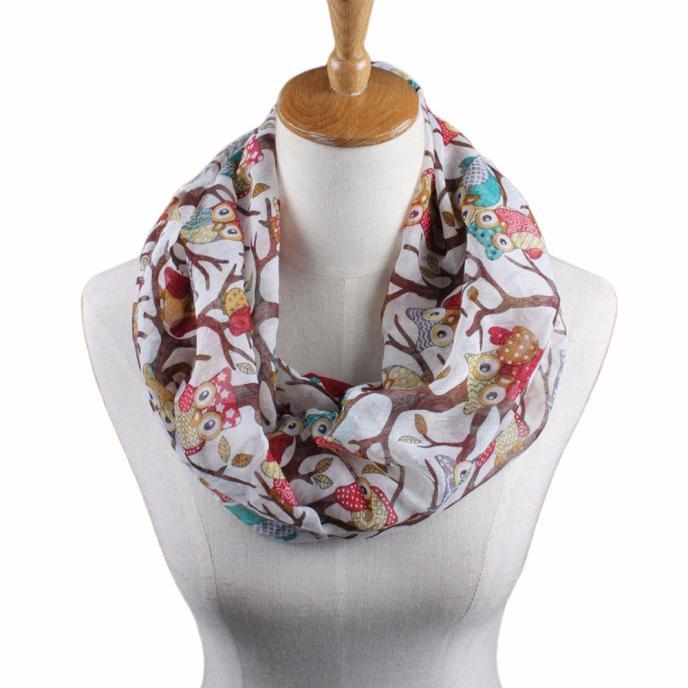 

Lightweight Infinity Scarf with Owl Pattern Soft Fabric Loop Scarf Suitable for Year-Round Wear Comfortable and Stylish Accessory for Daily Use білий