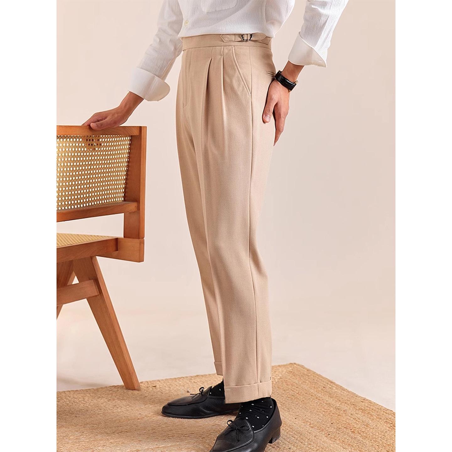 Herren Britischer Italienischer Stil Bügelfrei Hohe Taille Doppelte Falte Business Casual Langes Anzugkleid 33