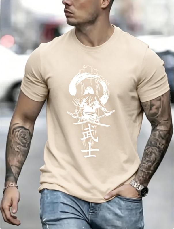 Unisexs Summer Cotton Fashionable Casual Sports Loose Japanese Samurai Pattern Printed Round Neck Short Sleeve Tshirt Top Shirts