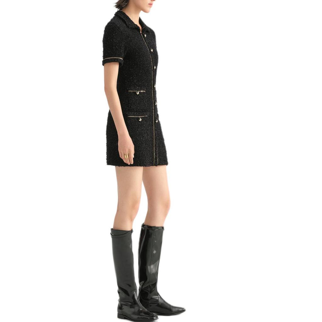 Karl Lagerfeld Romantic Date Single-Breasted Lapel Solid Short Sleeve Dress Women Dress Black 236L1324