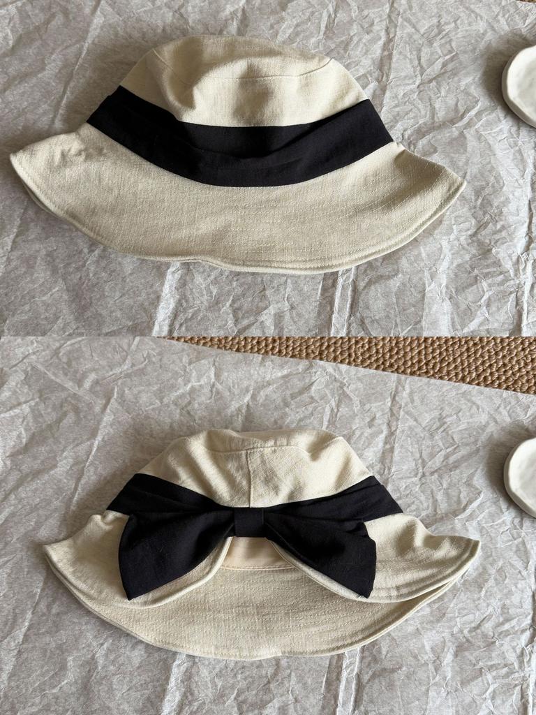 Elegant Bow-Tied Fisherman's Hat Women Side Slits Wide Brim, Face-Covering Design, Foldable, Cotton-Linen Blend, Sun Protection