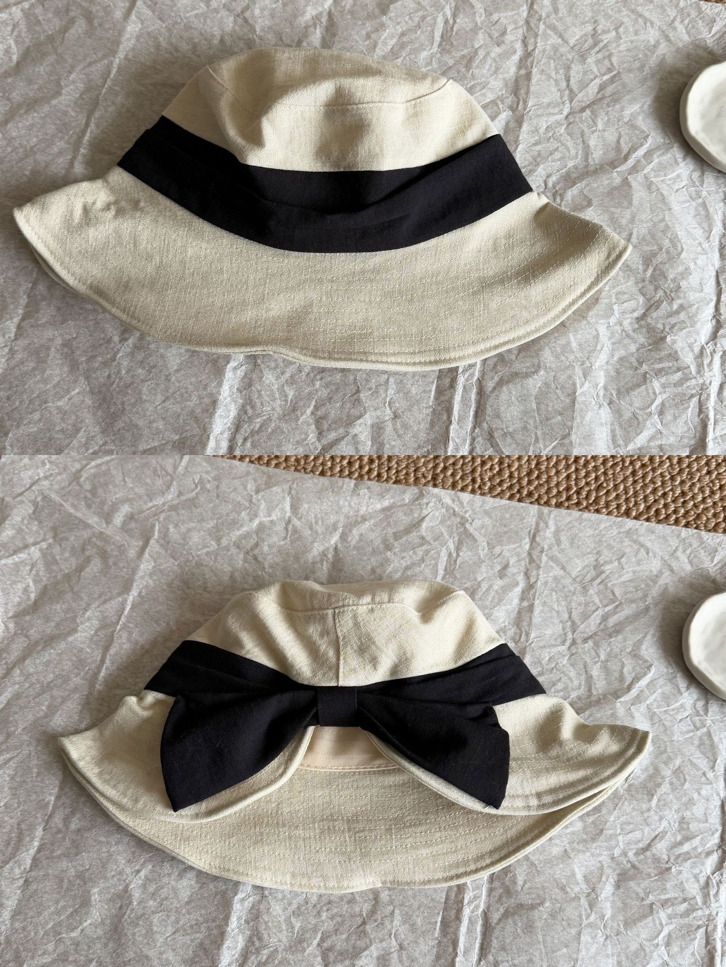 

Elegant Bow-Tied Fisherman s Hat Women Side Slits Wide Brim, Face-Covering Design, Foldable, Cotton-Linen Blend, Sun Protection One Size