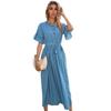 Summer Print Round Neck Ruffle Edge Short Sleeve Strap-up Black Polka Dot Dress
