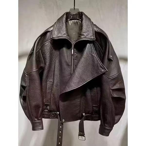 Herren Lederjacke im amerikanischen Retro-Stil, Rotes Innenfutter, PU, Frühling/Herbst, Kurz, Weiter Schnitt