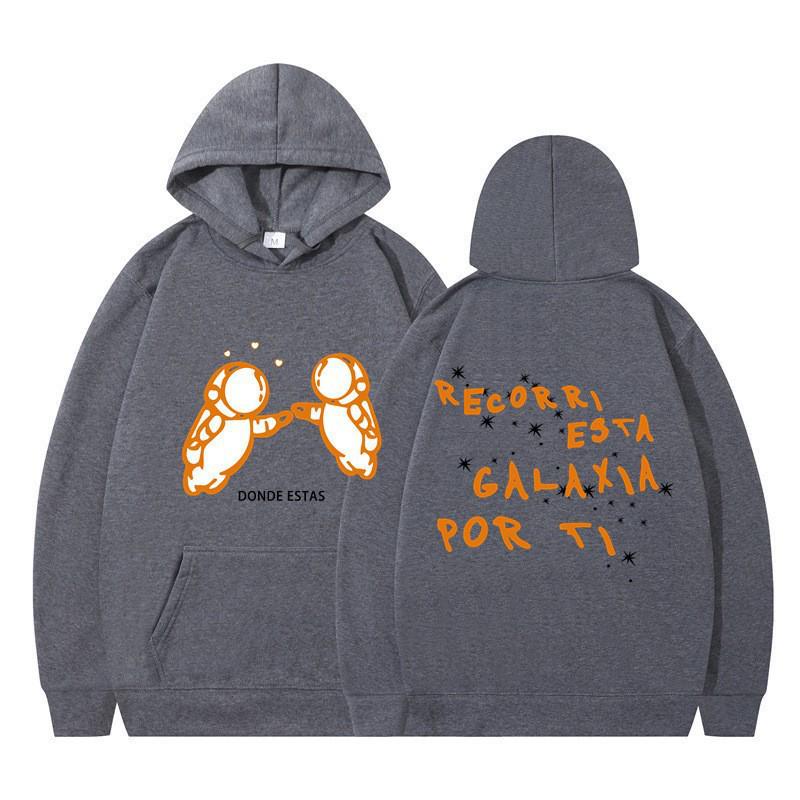 Men's Cross-Border Fashion Sweatshirt - Double Astronaut Print, Loose Fit, Casual Hoodie.