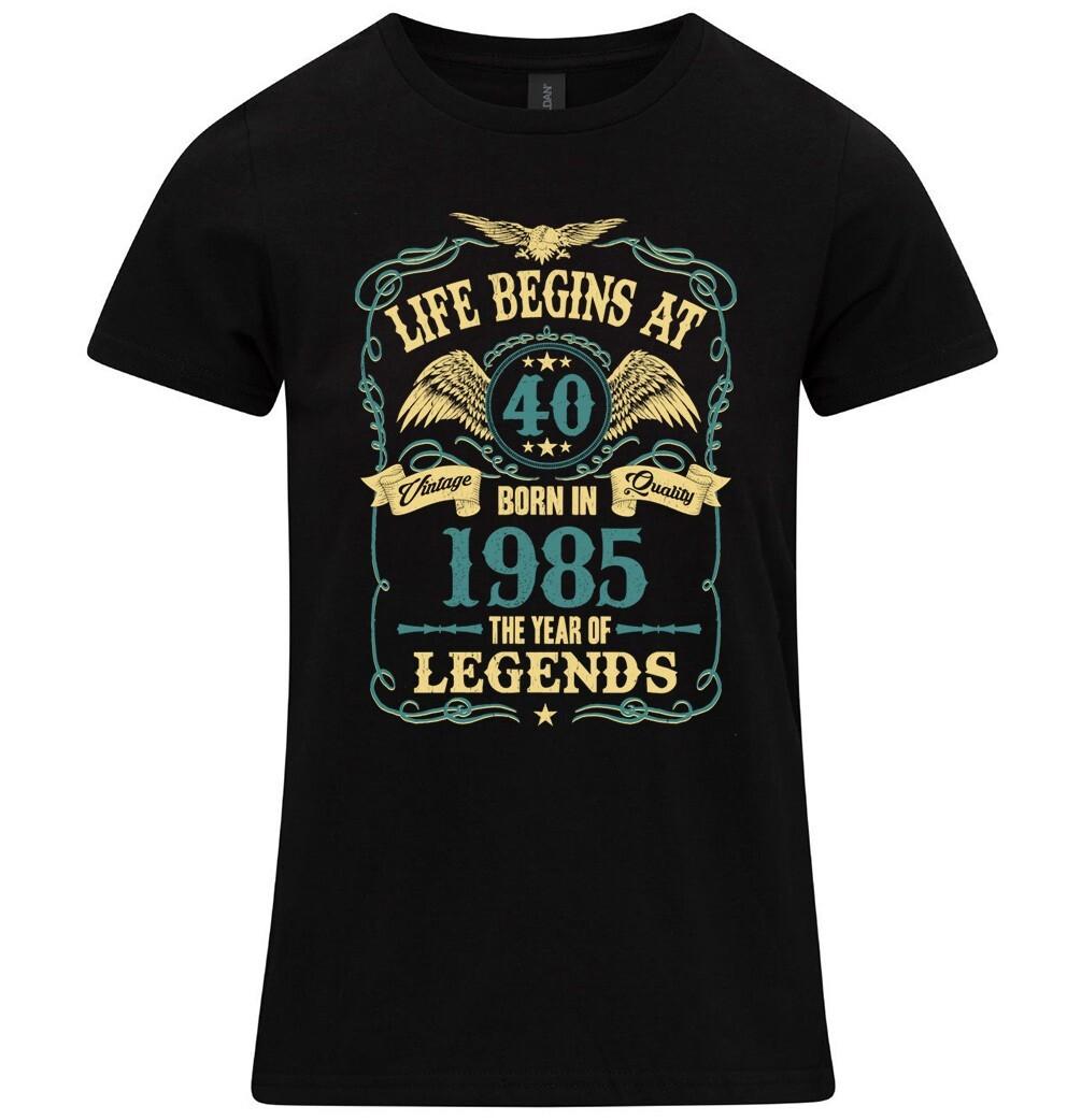 Life Begins At 40 Womens 40th Birthday T-Shirt Mens Womens Tees Top BORN 1985 Ladies Gift Daughter 2XL