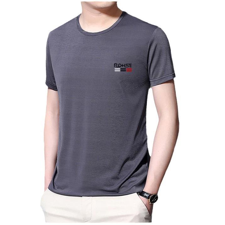 Men's Slim Fit Quick-Dry Ice Silk T-Shirt - Short Sleeve, Round Neck, Solid Color, Breathable, Plus Size