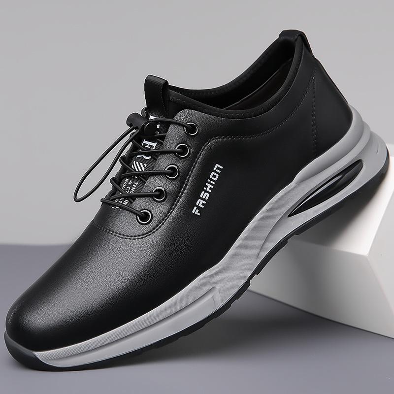 Spring and Autumn New Men s Daily Casual Leather Shoes Men s Sports Style Casual Little White Shoes Versatile Trendy Shoes Men 38 чёрный