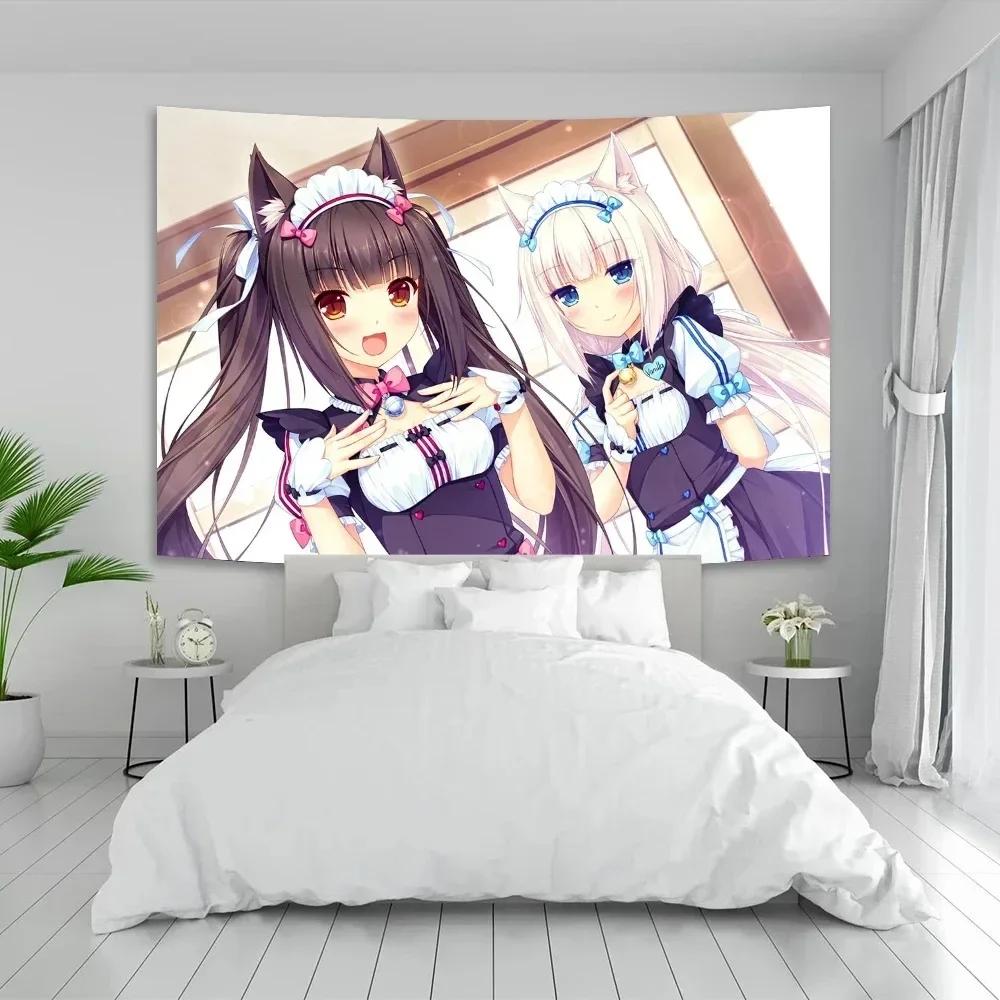 VIKAMA Anime Nekoparas Wall Tapestry Kawaii Background Cloth Wall Decoration Psychedelic Girls Dorm Pink Room Tapestry