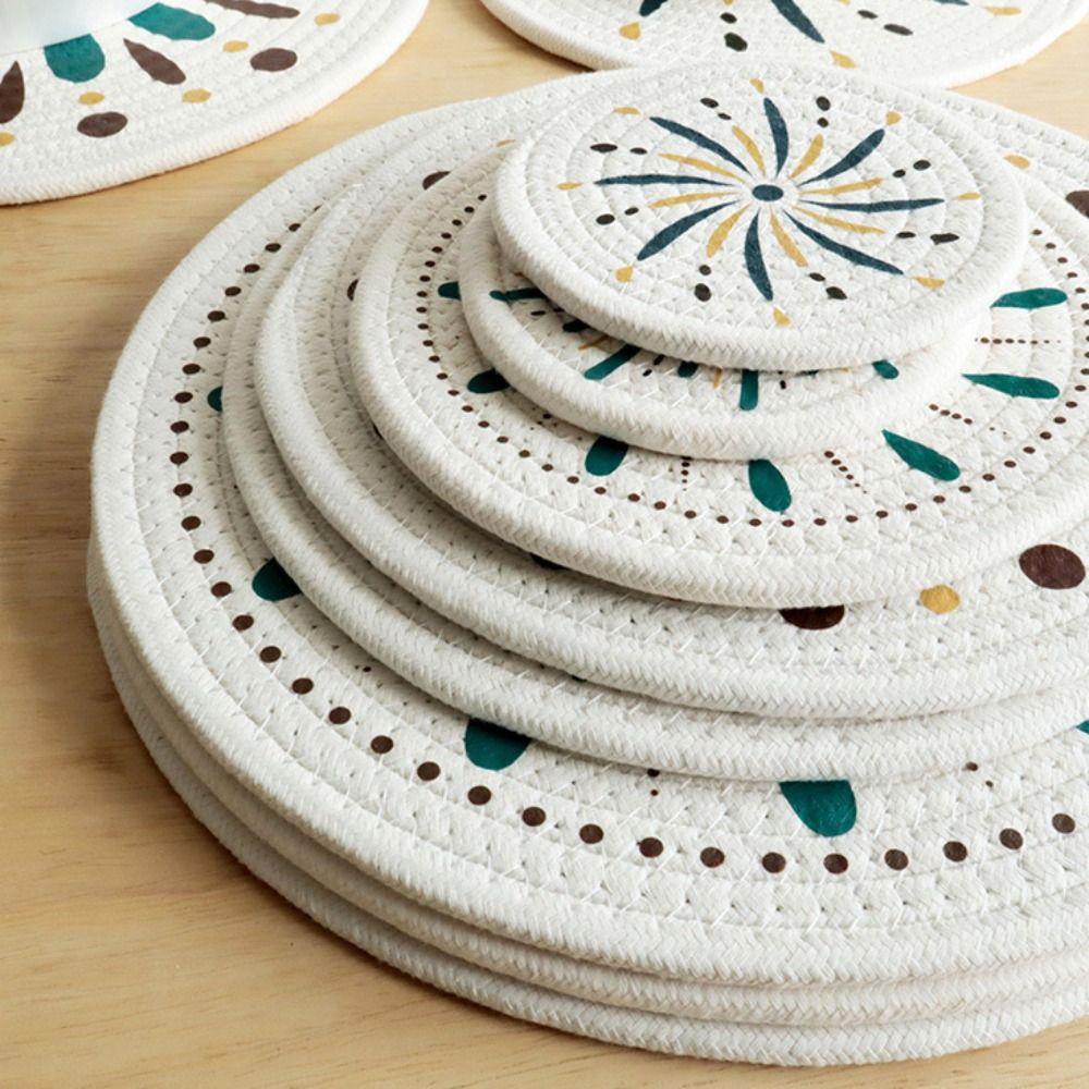 Anti-scalding Round Coaster Non-Slip Pot Pad Table Mats Woven Cotton Placemat  Table Decoration