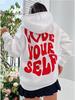 Women's Harajuku Fleece Hoodie with Back Letter Print