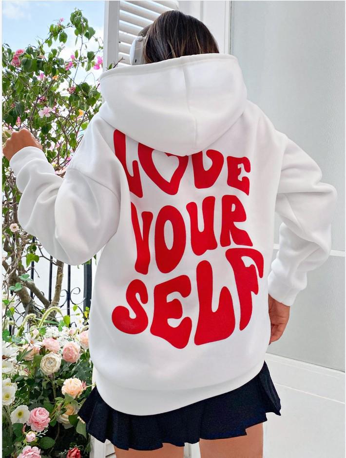 Women's Harajuku Fleece Hoodie with Back Letter Print