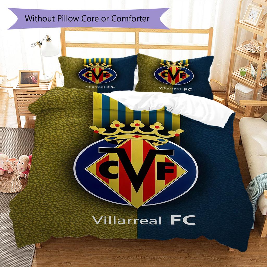 Juego de Colcha y Funda de Almohada con Logo del Villarreal CF Decoración del Hogar Regalo de Cumpleaños (1 * funda nórdica + 2 * fundas de almohada, sin núcleo)