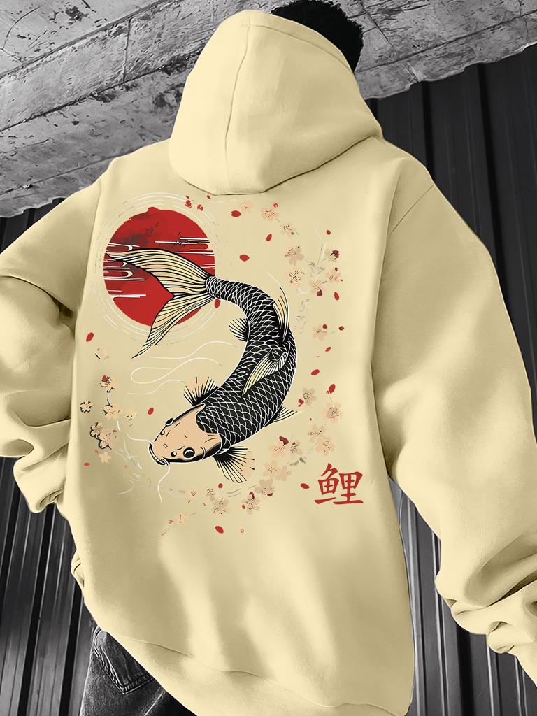 Casual and Fashionable Japanese Style Front and Back Printed Hooded Sweatshirt, Long-sleeved Pullover