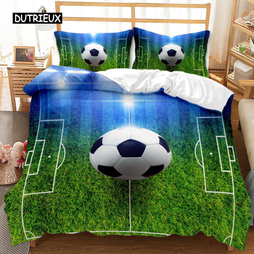 3D Football Duvet Cover Double King Queen Bedding Set 2/3pcs Quilt Cover with Zipper Closure King Size Polyester Comforter Cover