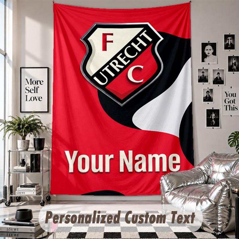 Wall Hanging Tapestry With Custom Name & Text, FC Utrecht Decorative Tapestry For Bedroom