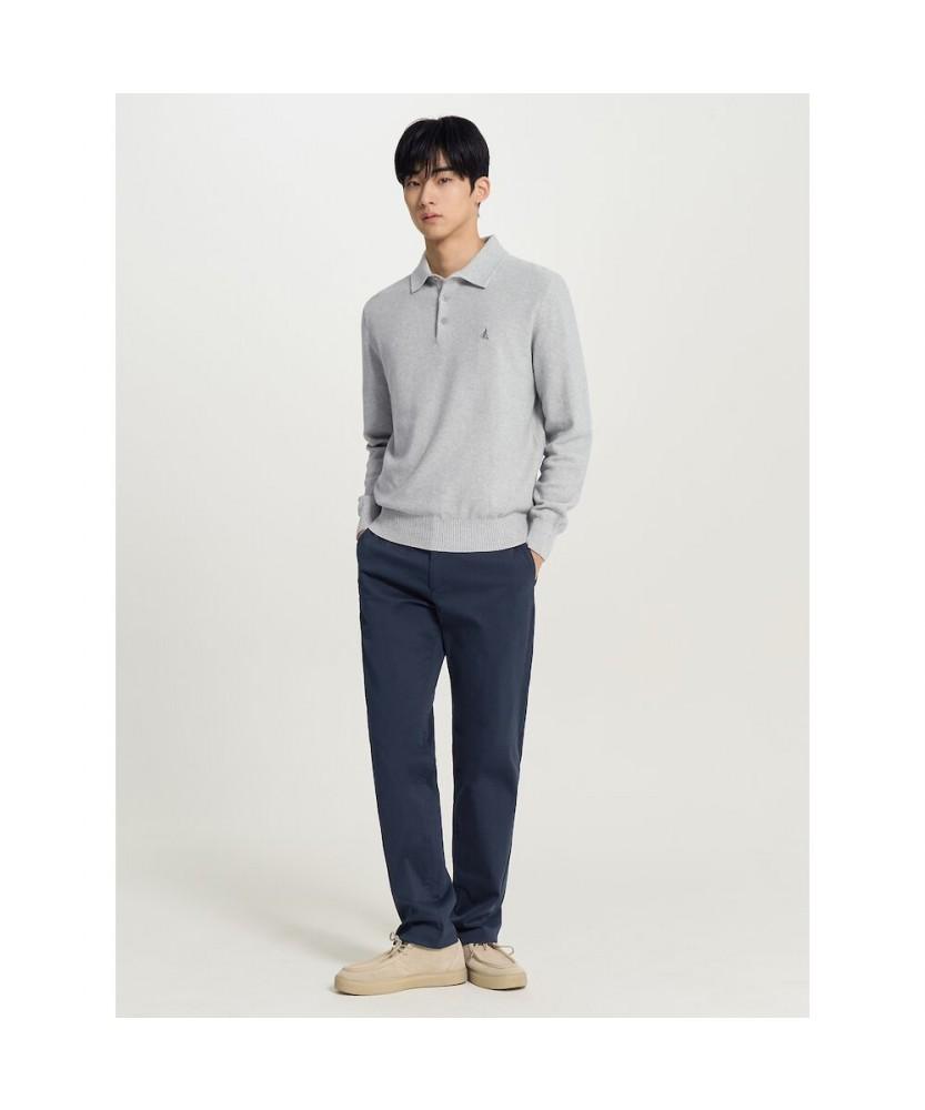 Binpolmen Cotton Basic Collar Neck Knit Gray