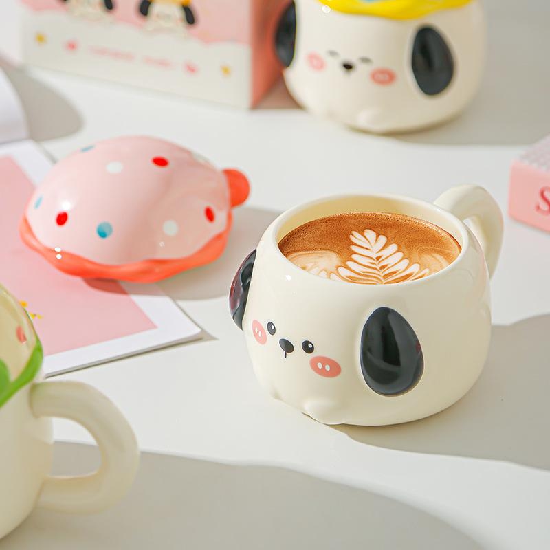 Cartoon Puppy Cute Mug with Lid Office Drinking Water Cup Couple Girl Water Cup Souvenir Gift Cup Coffee Cup