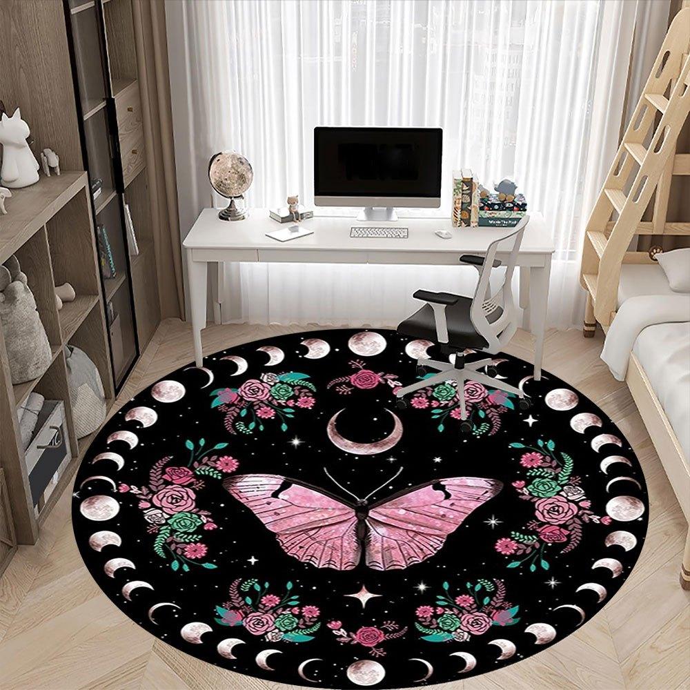 Bohemian Moon Phase Butterfly Wall Art DecorRound Non-Slip chair mat chair carpet for office Rugs for Office Decor Gift For Valentine's Day Mother's D