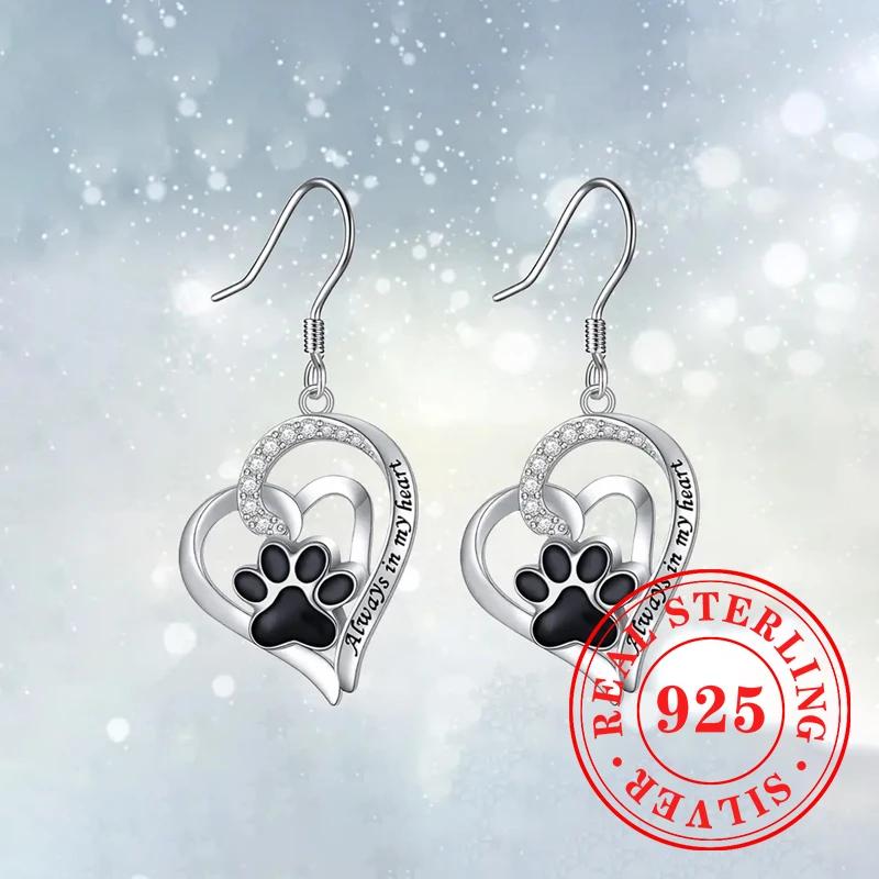 Sweet Shiny White CZ Heart Pierced Earrings for Girls  Sterling Silver Cute Pet Paw Prints Jewelry Daily Party Jewelry