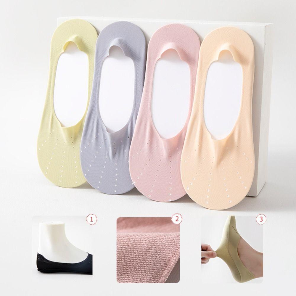 6Pairs Anti Slip Invisible Short Socks Mesh Summer Thin Socks Simple Ice Silk Boat Socks  Daily