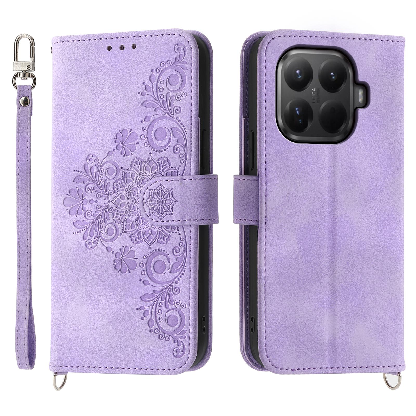 

For Xiaomi 15T Pro Case Flower Pattern PU Leather Wallet Phone Cover with Strap
