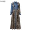 Autumn Women Casual Turn Down Collar Long Sleeve Leopard Print Long Dress