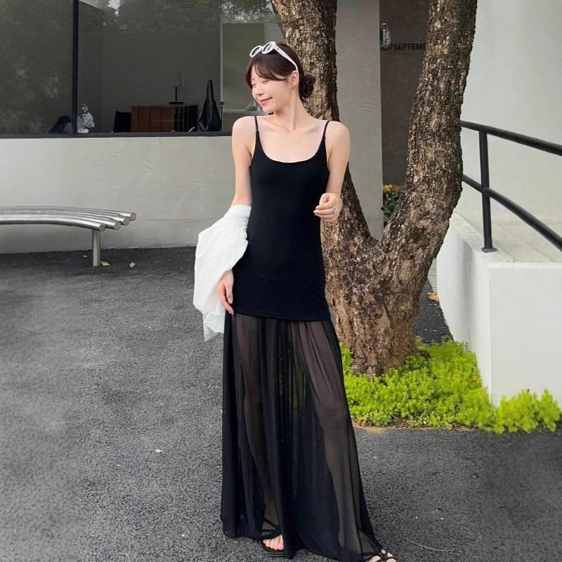 Design Mesh Splicing Suspender Dress Female Niche Temperament Waist Long Gentle Style White