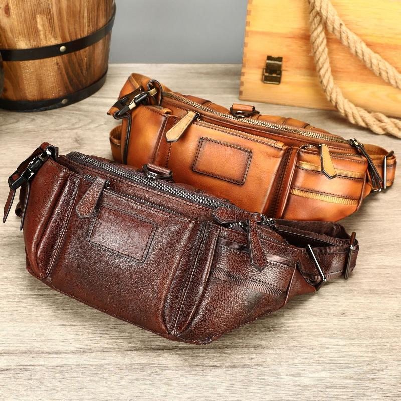 Vera Pelle Borsa da Petto da Uomo Retro Marsupio Monospalla a Tracolla Marsupio da Uomo in Pelle Bovina