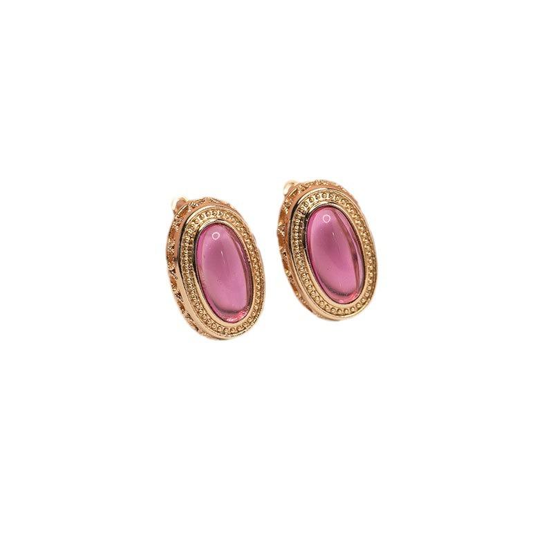 Exquisite Russian 585 Purple Gold Inlaid Oval Redstone Earrings Rose Gold Plated Luxury Foreign Exquisite Color Gold