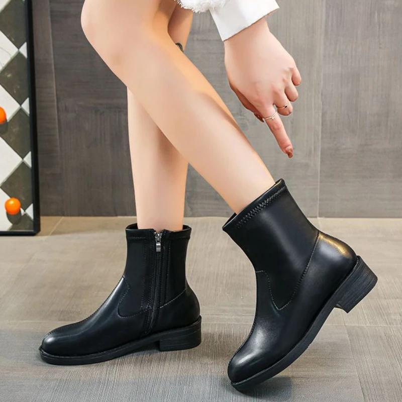 Fashion White Woman Short Shoes Leather Booties Round Toe Ankle Boots for Women Comfortable and Elegant Spring 2024 Pu High Quality Hot