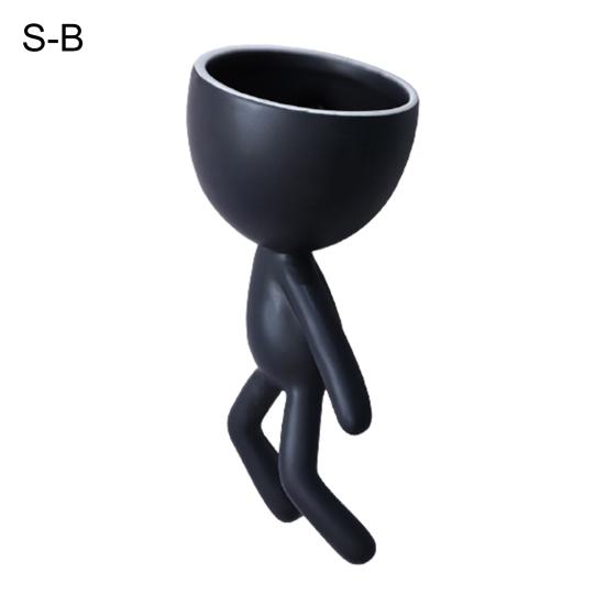 

1 комплект, подвесной цветочный горшок уникальной формы, экологически чистая керамическая мультяшная статуя человека, цветочный горшок для дома S B чёрный