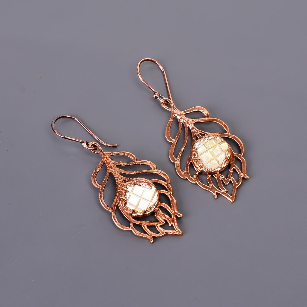 Mother Of Pearl Gemstone Copper Electroformed New Dangling June Earrings Jewelry V-104