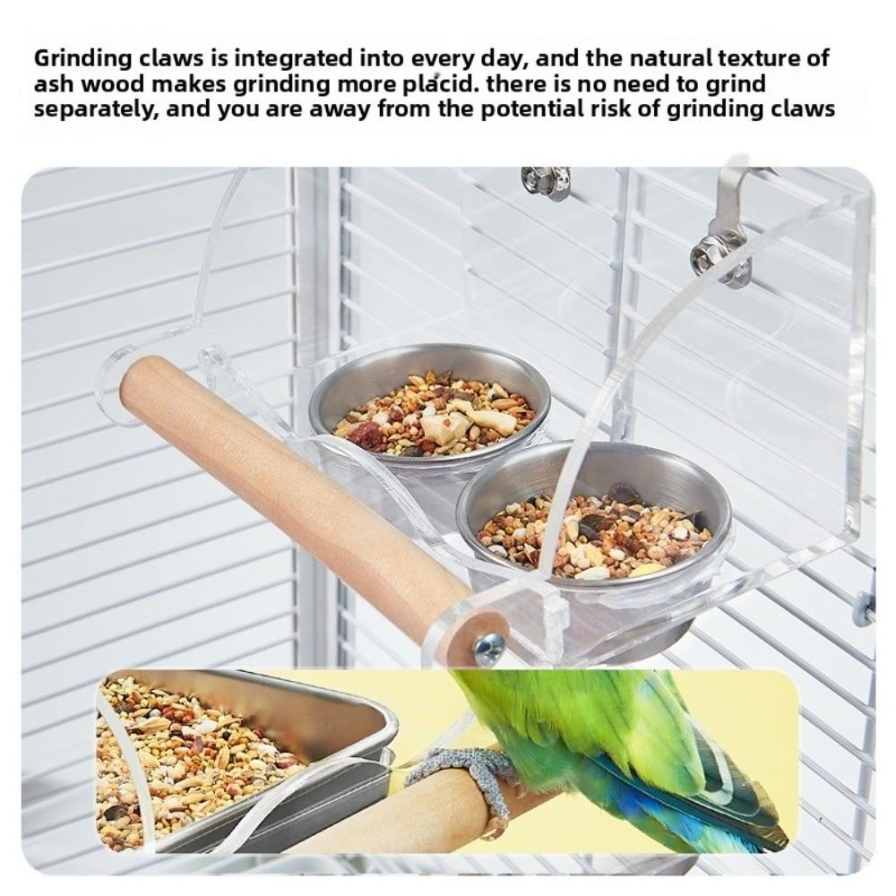 Stainless Steel Pet Bird Feeder Easy Clean Wooden Standing Pole Pet Food Dispenser No Mess Sturdy Cage Feeding Bowl Pet Supplies