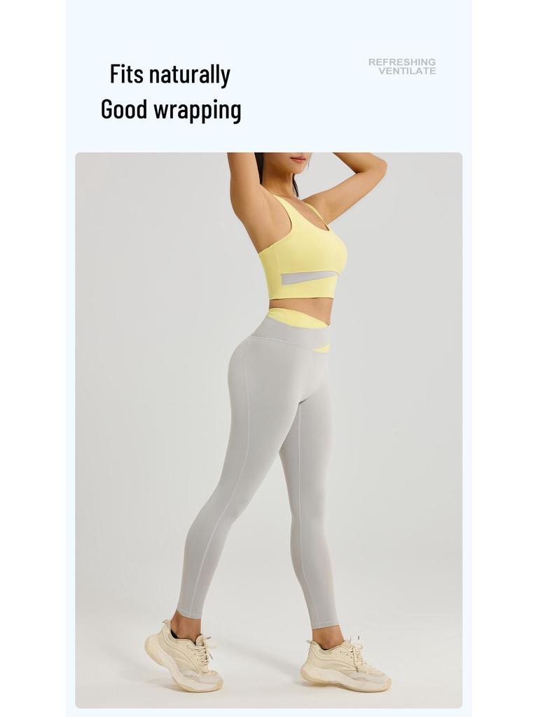 High-Waisted Color-Block Yoga Set: Tummy Control, Shockproof Sportswear for Women