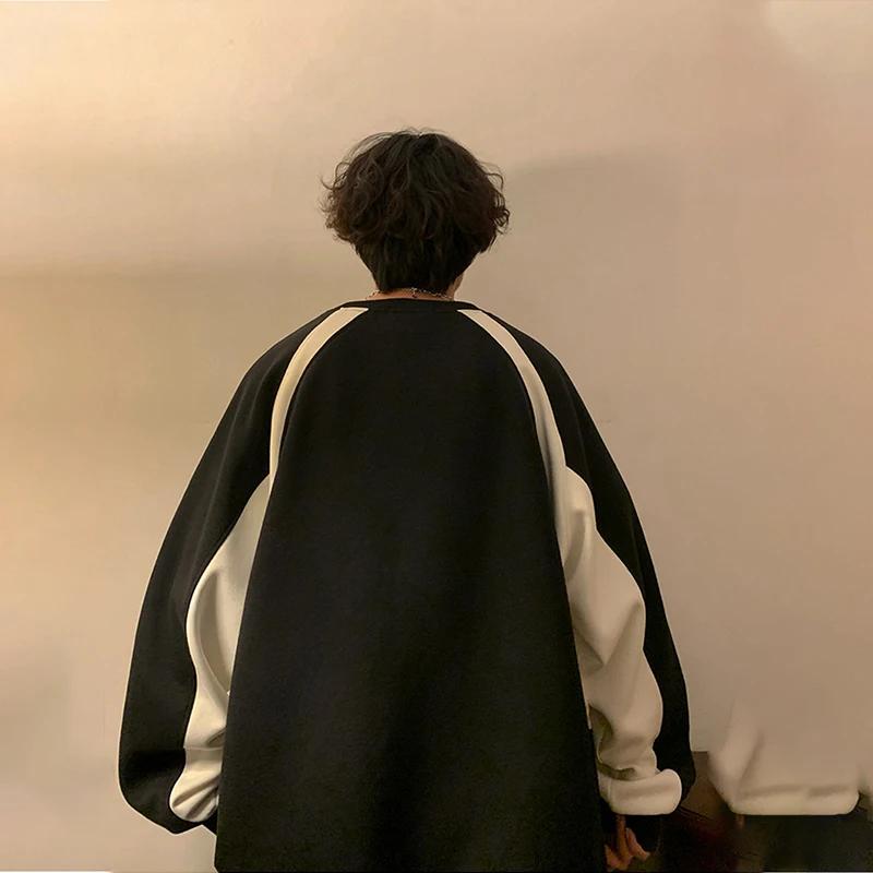 Wiosenna Bluza z Nadrukiem Literowym High Street Męska Jesienna Oversize Colorblock Pulower Bluzy z Kapturem Vintage Bluza